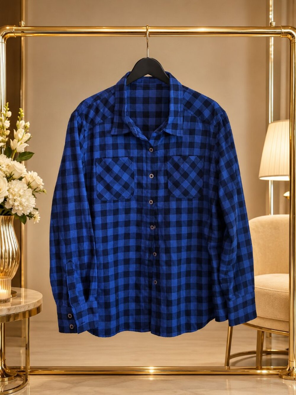 Fall Plaid Ascend Blue Black Buffalo Check Button Down Shirt XXL Cabin Preppy